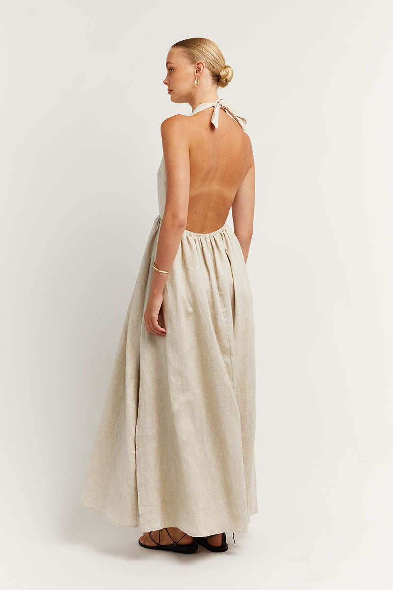 COOPER NATURAL LINEN MIDI DRESS | Dissh